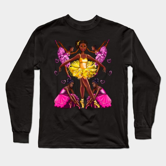 African American, Black ballerina girls with corn rows ballet dancing 2 ! beautiful  black girl with Afro hair and dark brown skin wearing a pink tutu.Hair love ! Long Sleeve T-Shirt by Artonmytee